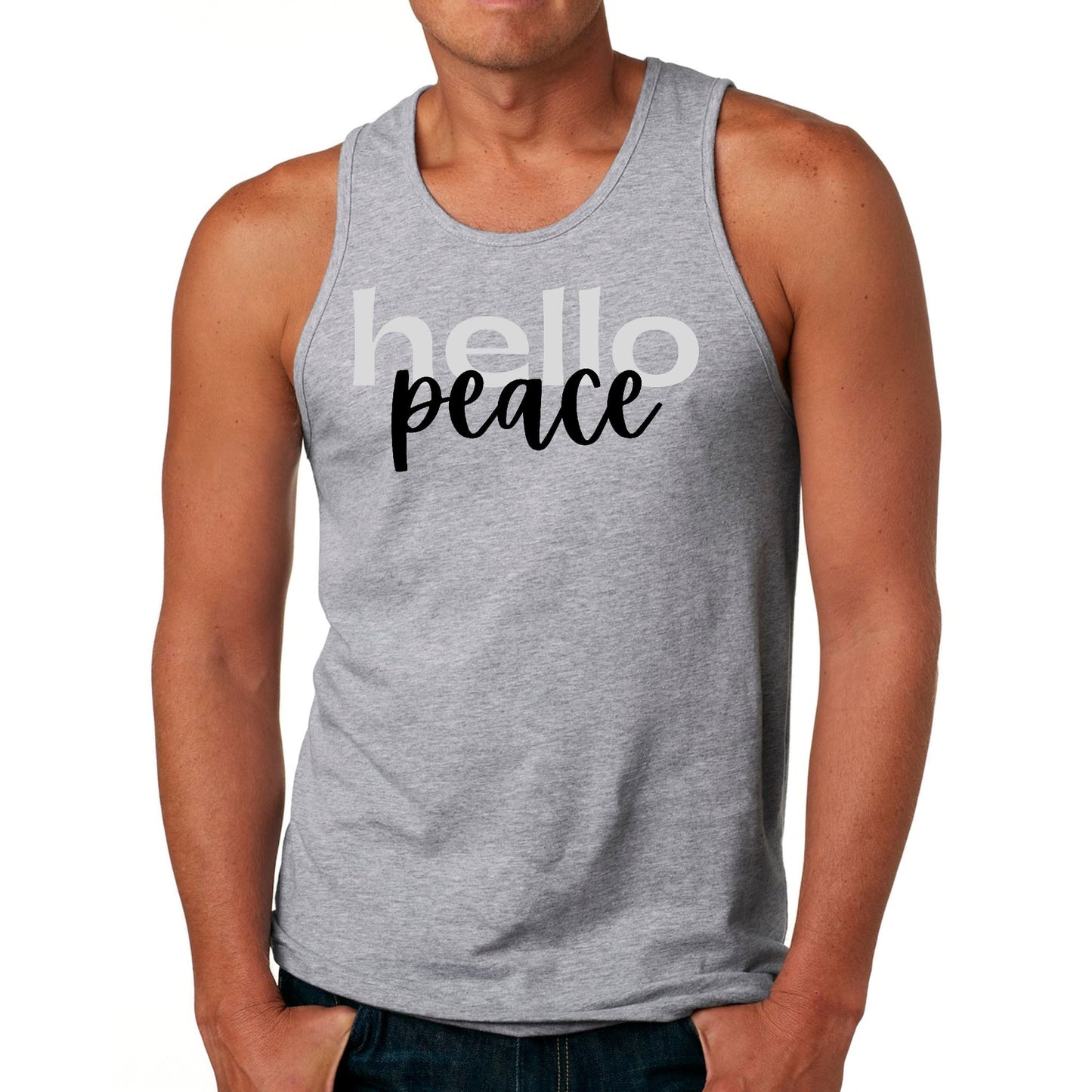 Mens Fitness Tank Top Graphic T-shirt Hello Peace Motivational