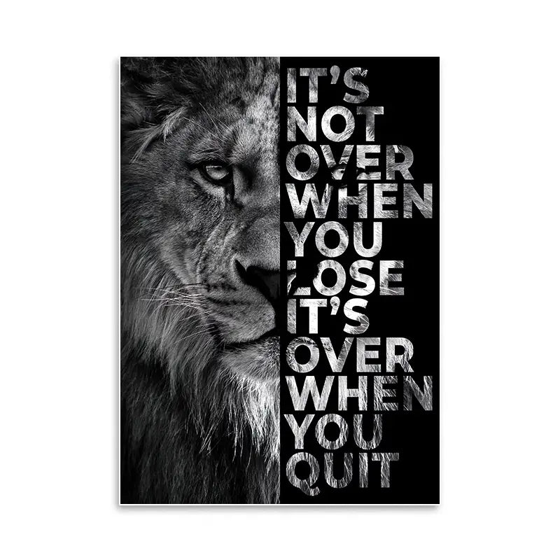 Frameless Wild Lion Motivational Quote Canvas Art