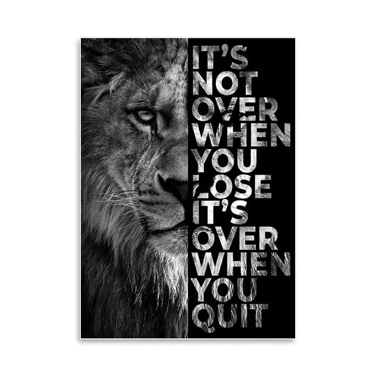 Frameless Wild Lion Motivational Quote Canvas Art