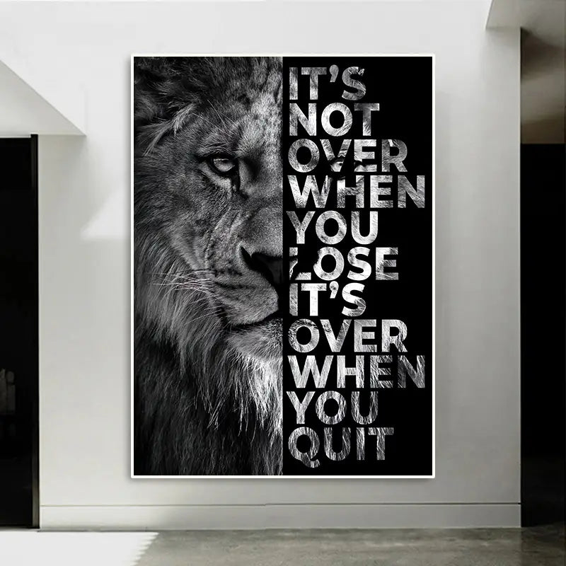 Frameless Wild Lion Motivational Quote Canvas Art