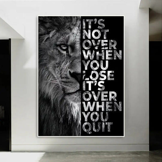 Frameless Wild Lion Motivational Quote Canvas Art