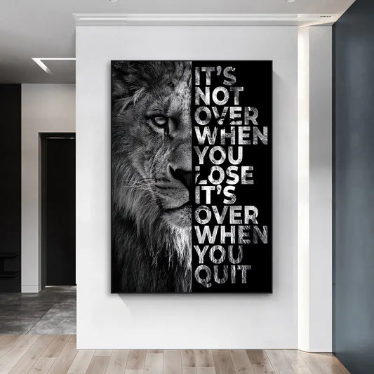 Frameless Wild Lion Motivational Quote Canvas Art