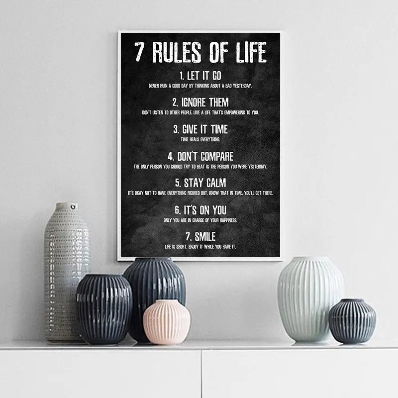 7 Rules of Life Motivational Poster - HD Canvas Print