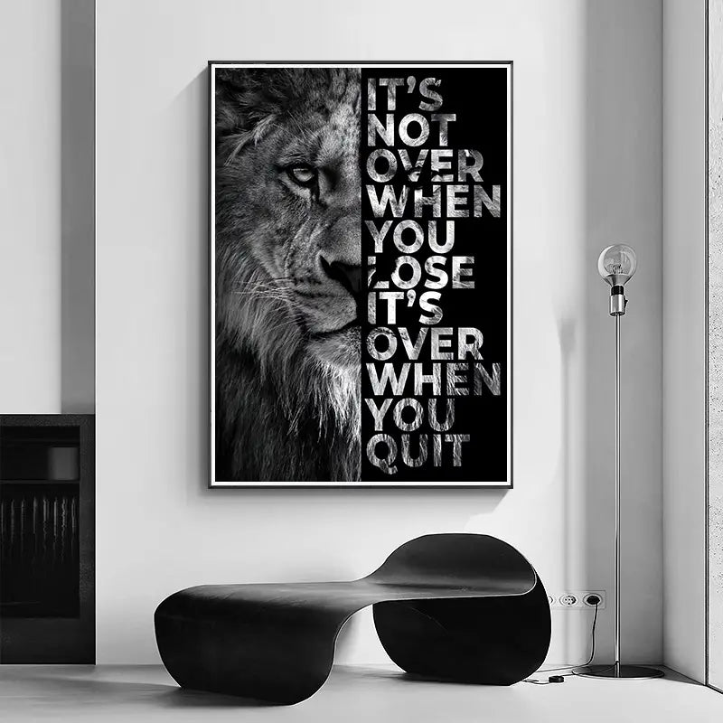 Frameless Wild Lion Motivational Quote Canvas Art