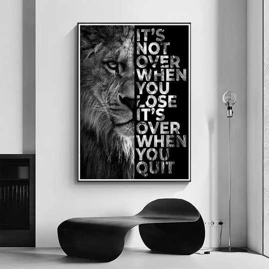 Frameless Wild Lion Motivational Quote Canvas Art