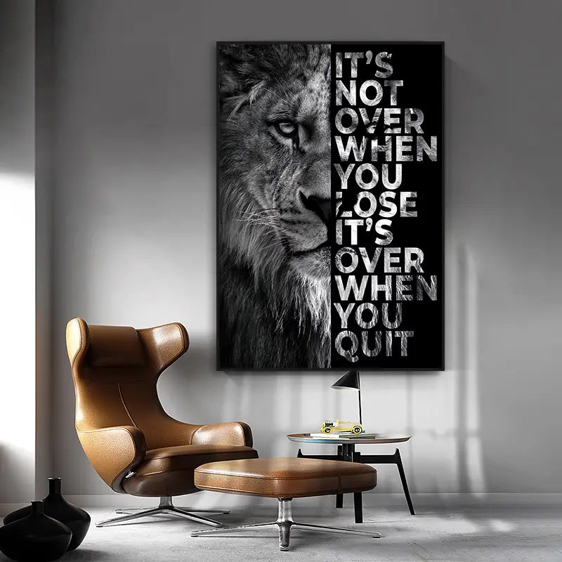 Frameless Wild Lion Motivational Quote Canvas Art