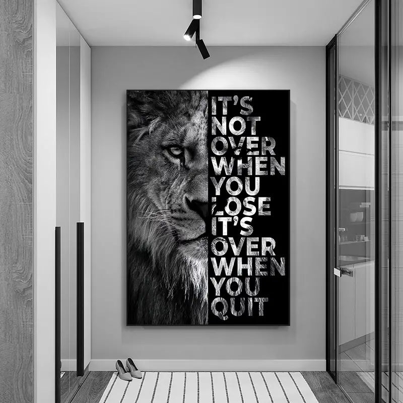 Frameless Wild Lion Motivational Quote Canvas Art