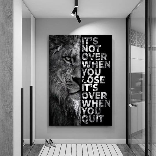 Frameless Wild Lion Motivational Quote Canvas Art