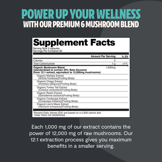 Organic Mushroom Complex Supplement Capsules