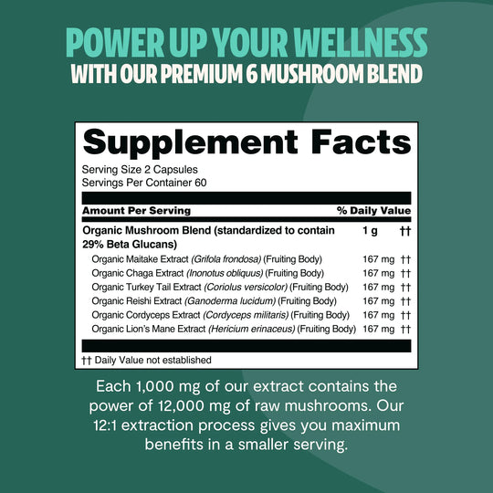 Organic Mushroom Complex Supplement Capsules