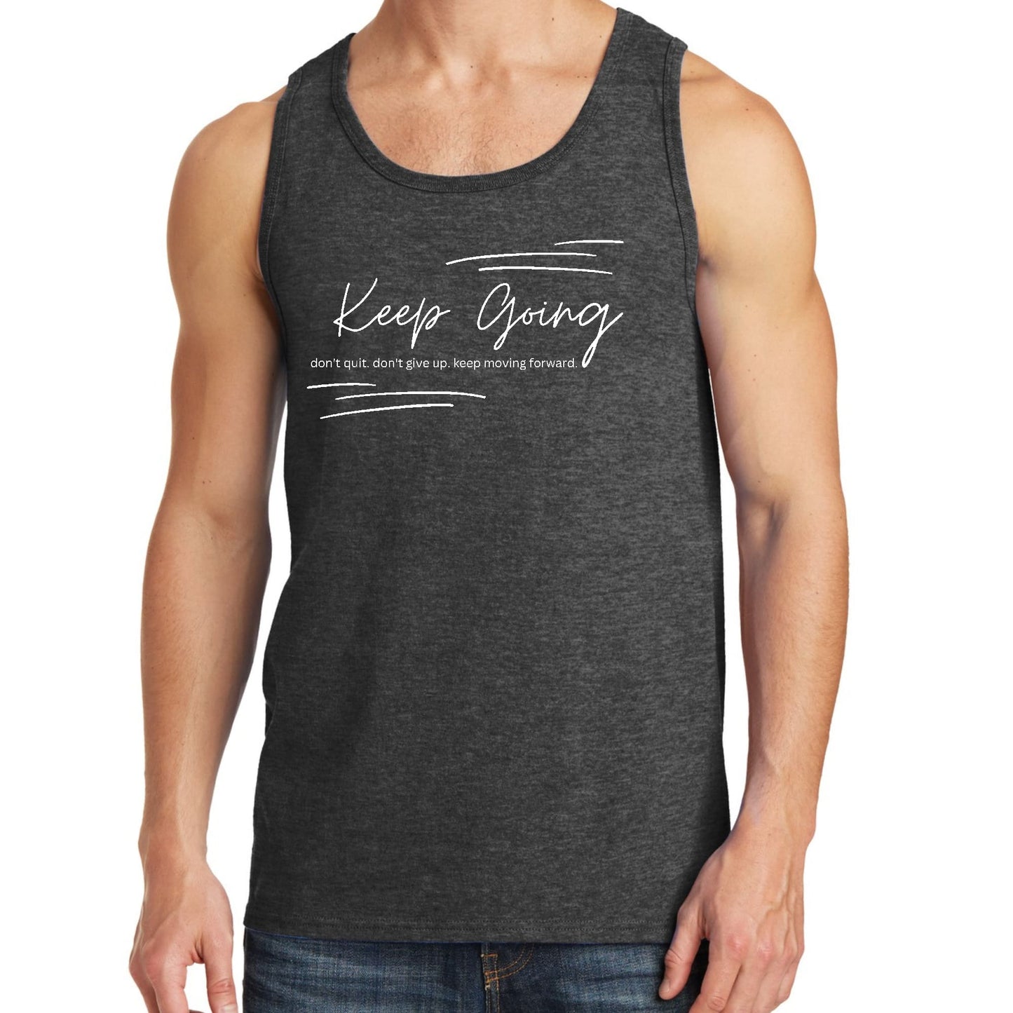 Mens Fitness Tank Top Graphic T-shirt Keep Going Don't Give Up -