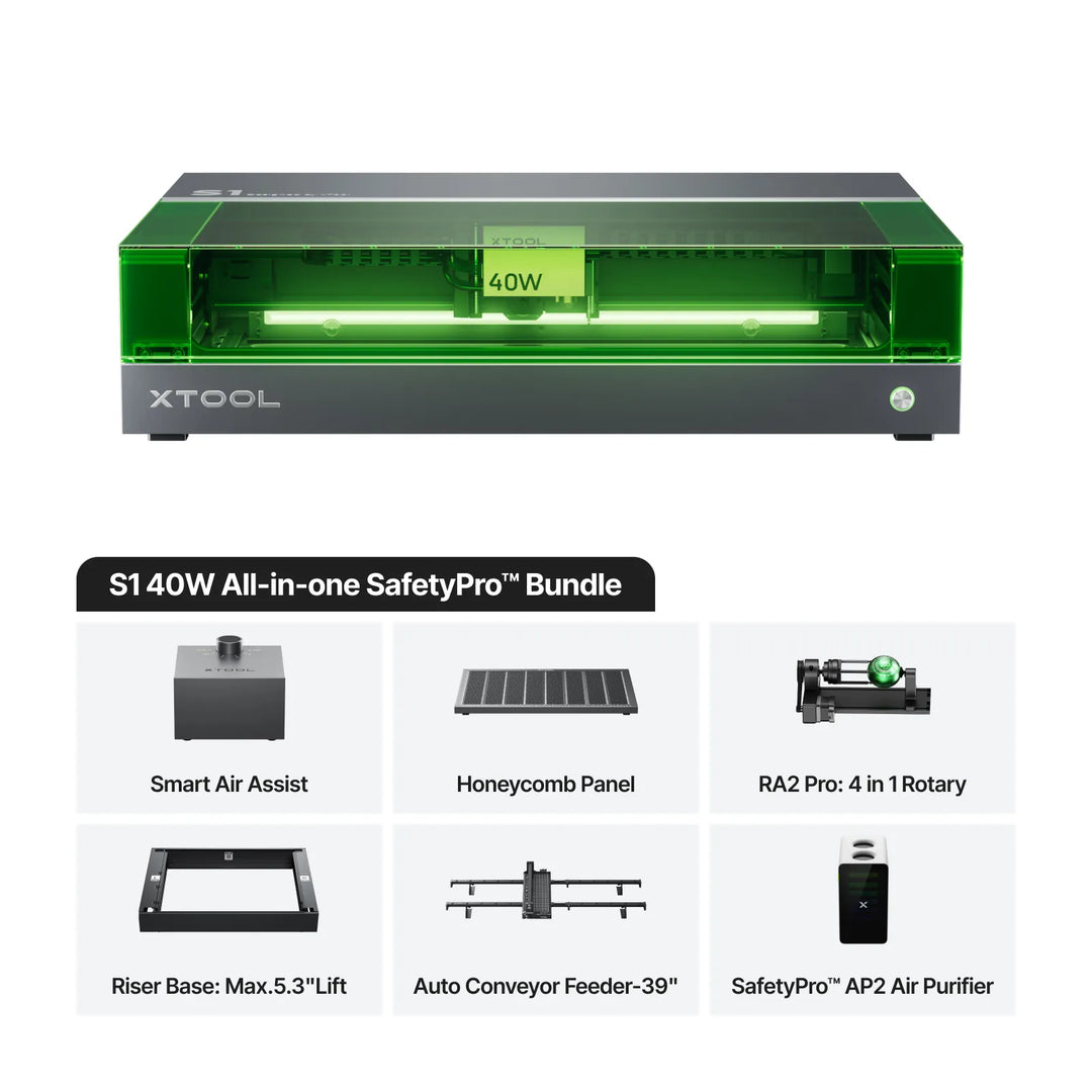 enclosed diode laser cutter for makers with various accessories and features including Smart Air Assist and Honeycomb Panel.